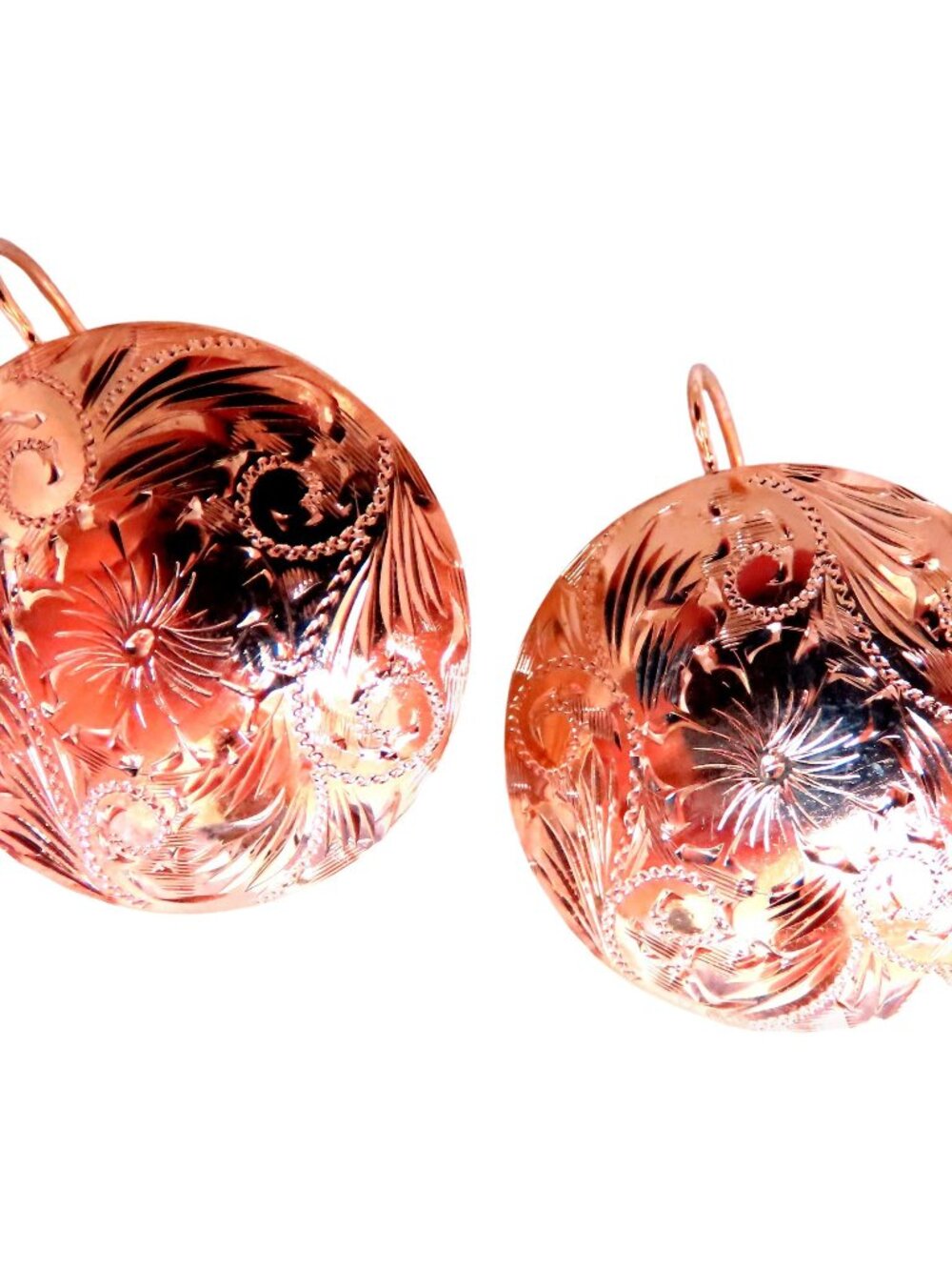 Detailed Engraved Vintage Restored Button Lever Wire Earrings 14kt Gold*